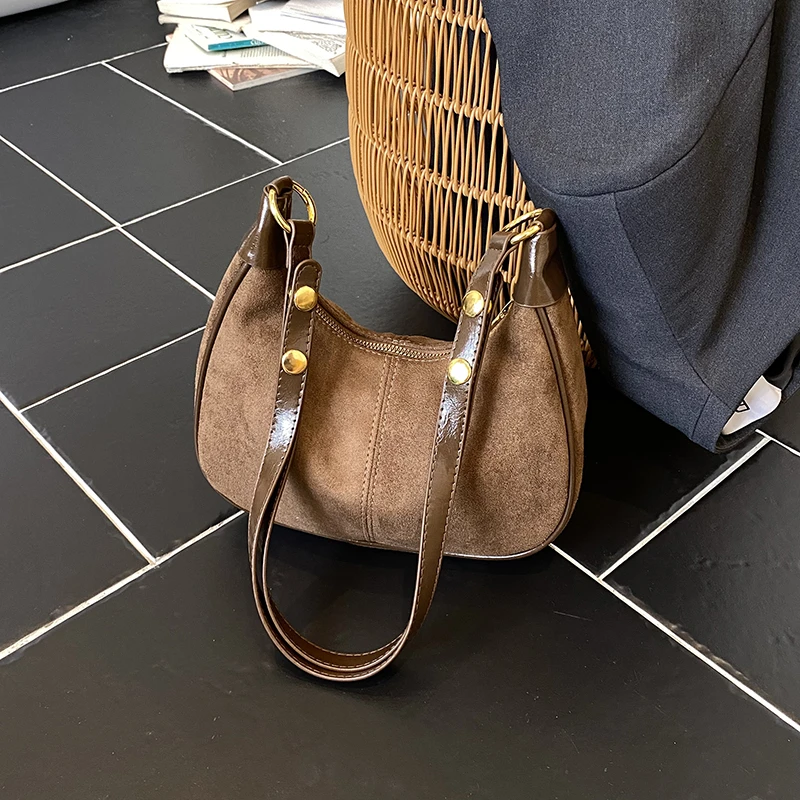 

Популярные модные ретро-модные сумки-бродяги из искусственной замши, однотонные популярные классические стильные универсальные женские сумки через плечо, новинка 2023 года