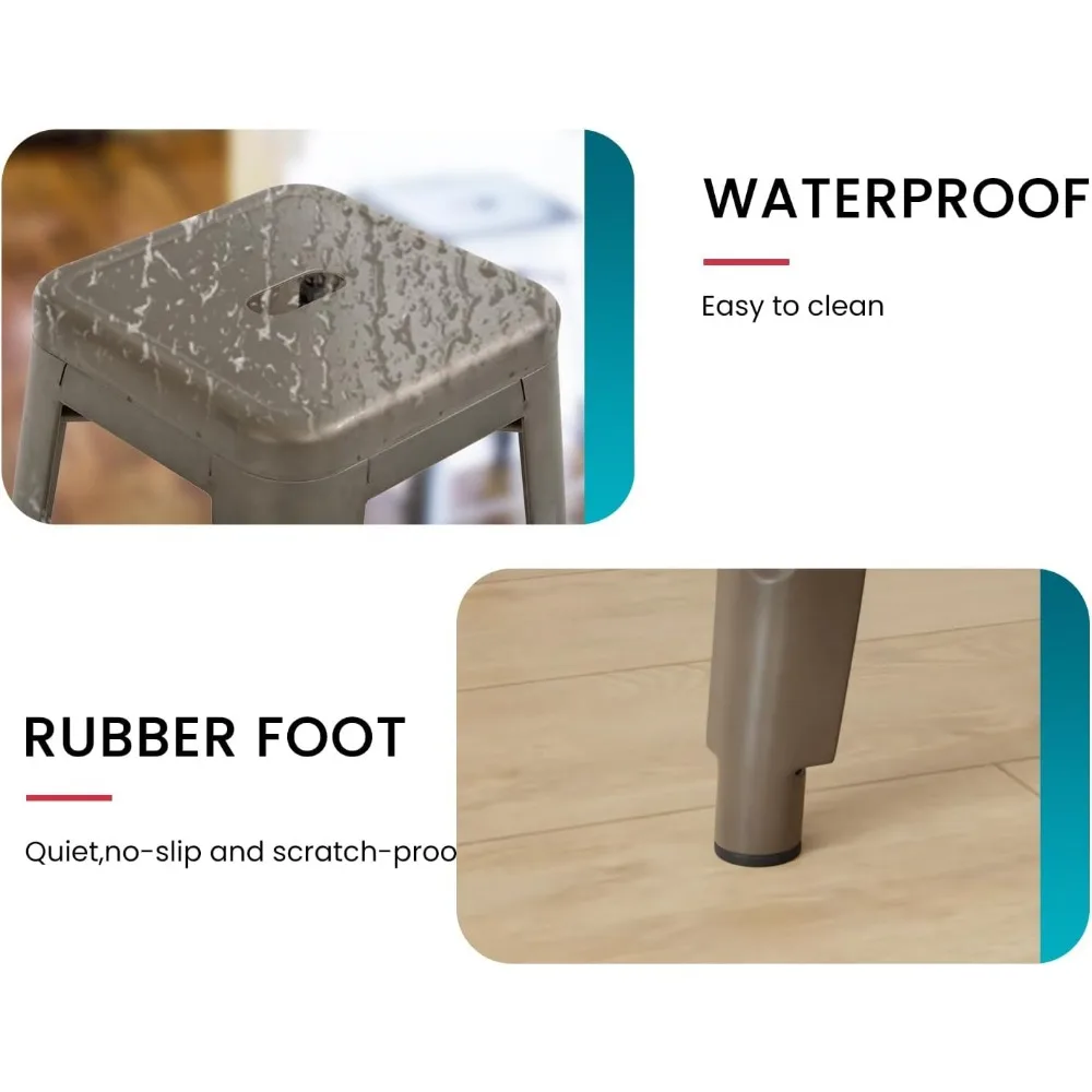 24 Inch Metal Bar Stools Set of 4 Stackable / Backless Counter Bar Stools