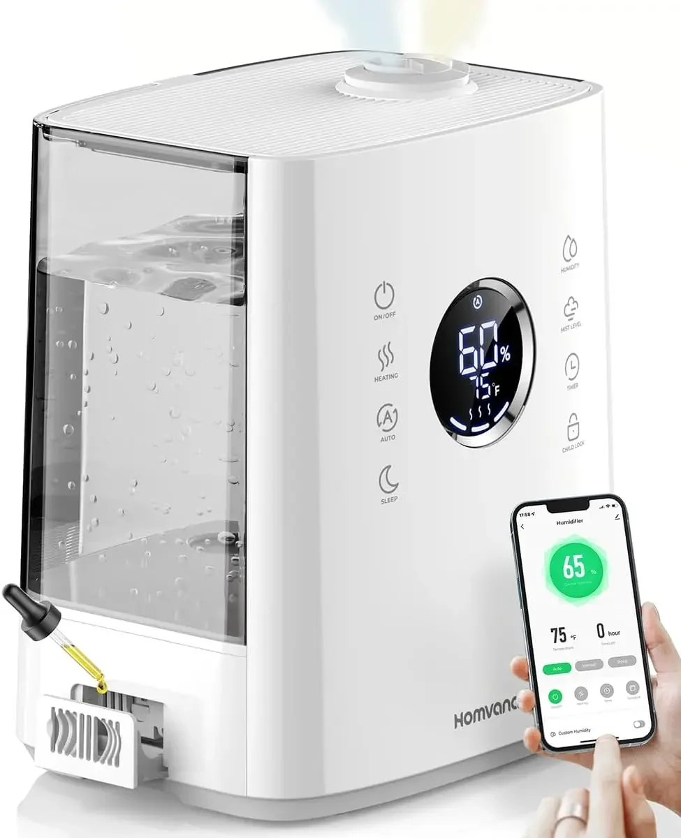 Smart Humidifier for Bedroom Large Room, 6.5 L Warm & Cool Mist Humidifiers with App&Voice Control, Exclusive Distilled