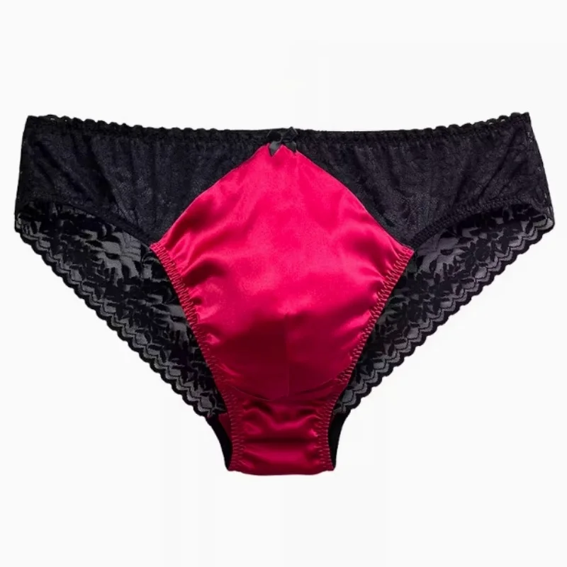 

Men's Mulberry Silk Sexy Panties Slightly Transparentthe Briefs Lace Comfortable Silk Sissy Underwear Bikini Briefs Lingerie