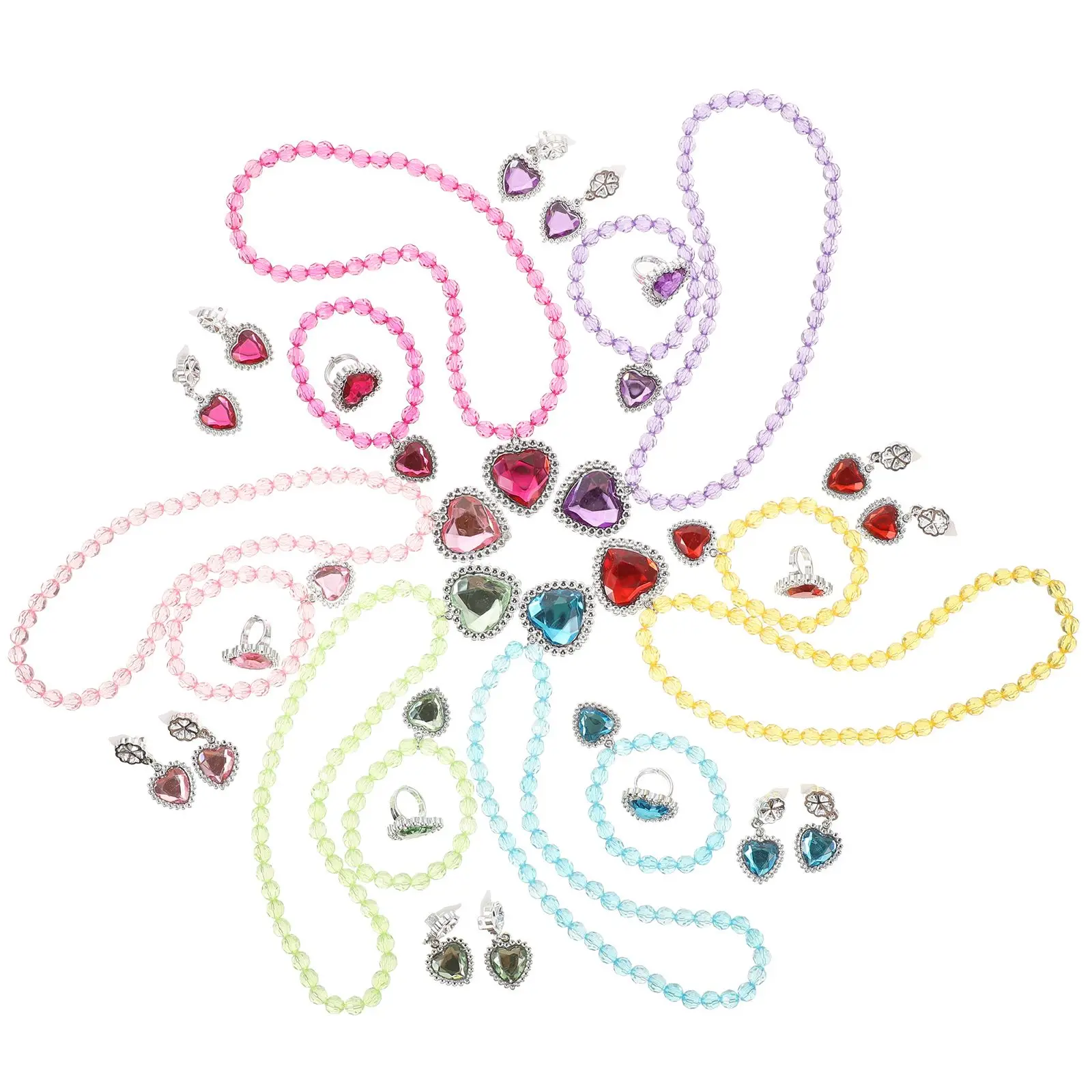 6 Sets Jewelry Dress up for Little Girls Necklaces Toddler Plastic Costume Child Rings Earrings