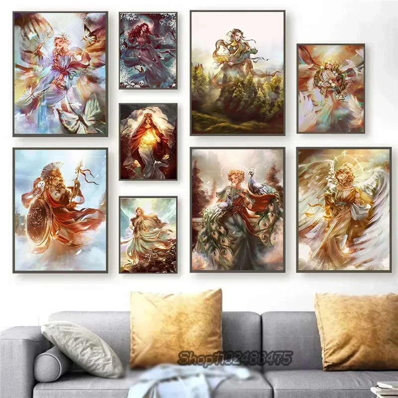 الآلهة اليونانية القديمة المشارك مجردة الفني قماش اللوحة هيستيا هيرا أثينا ديميتر اليونانية صور فنية للجدران ديكور المنزل