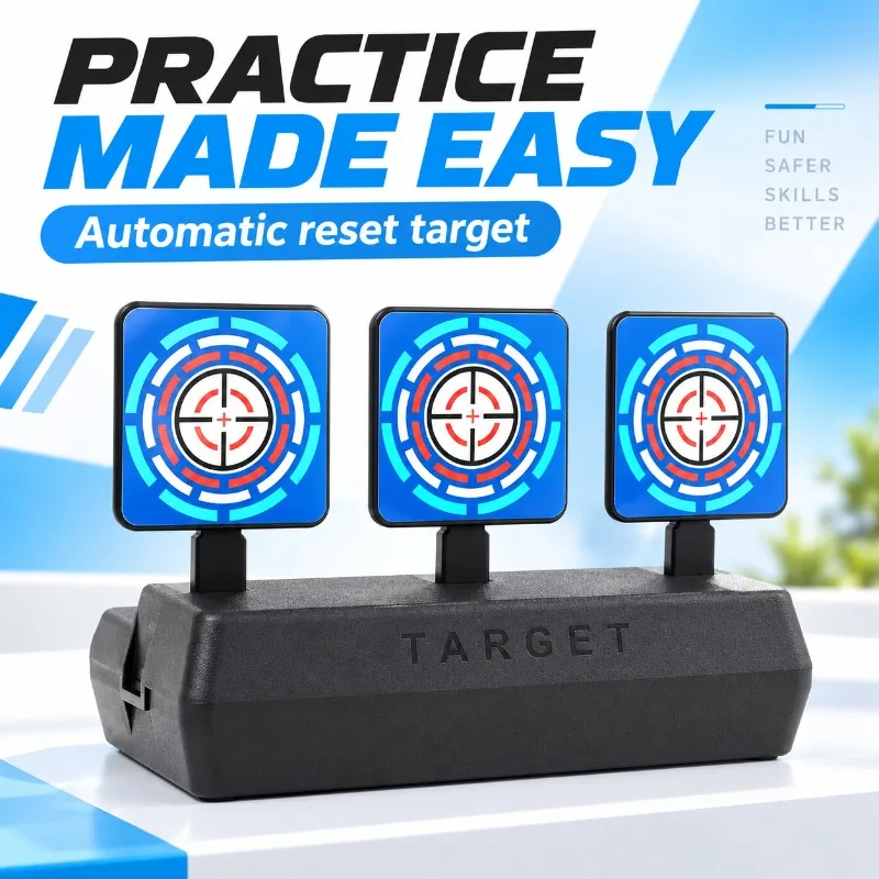 Indoor‑Outdoor Hobby Entertainment Target, 3‑Plate Auto‑Return Plastic Practice Prop for Tabletop Fun Activities