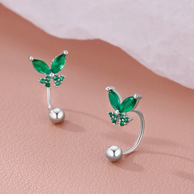 2pcs Stainless Steel Green Butterfly Stud Earrings For Women Tragus Cartilage Helix Hoop Conch Rook Daith Lobe Piercing Jewelry