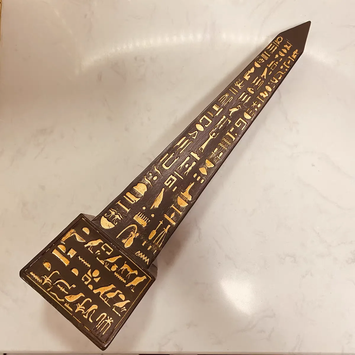 Black Egyptian Obelisk with Gold Hieroglyphs Collectible Figurine