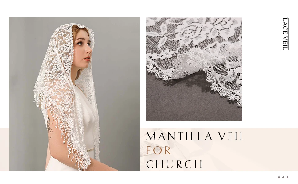 Lace Mantilla Veil for Wedding Bridesmaids, Católica Tulle, Head Covering, Chapel Veil, Latin Mass Scarf, Triangle Veil