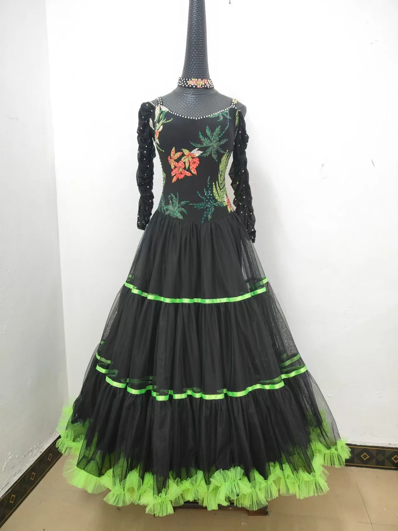 Ballroom Dance Competition Dresses Women Black Elegant Medium Sleeve Tango Waltz Ballroon Dancing Wear For Lady