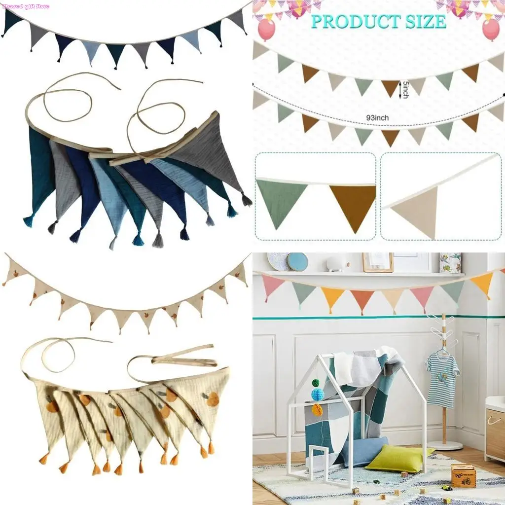 

D0JC Vintage Cotton Bursery Bunting Banners для украшения душа с кисточками