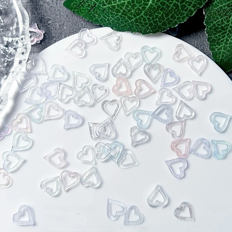 50Pcs Hollow Heart Pentagram Nail Art Charms Decorations Parts New Mixed Ice Transparent Love Star 3D Resin Nail Accessories DIY