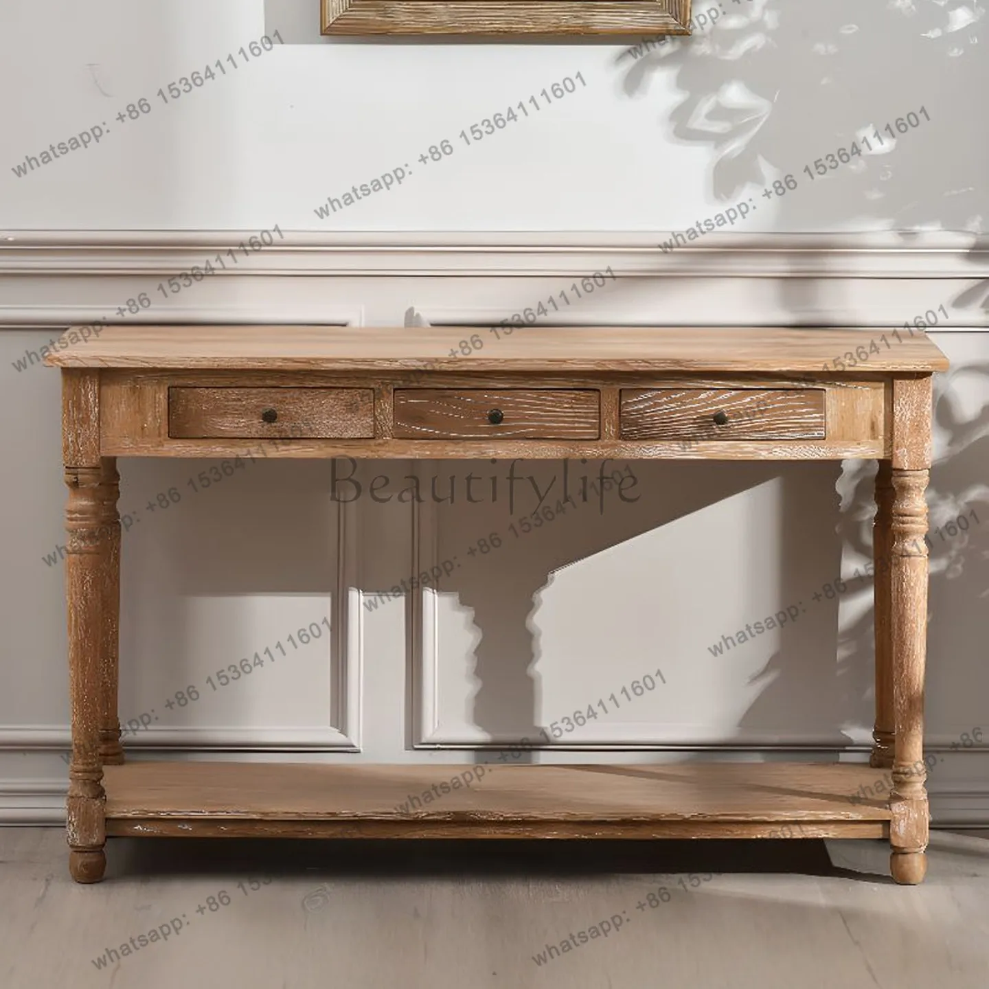 

American rural solid wood entrance cabinet French entrance table retro cabinet light luxury