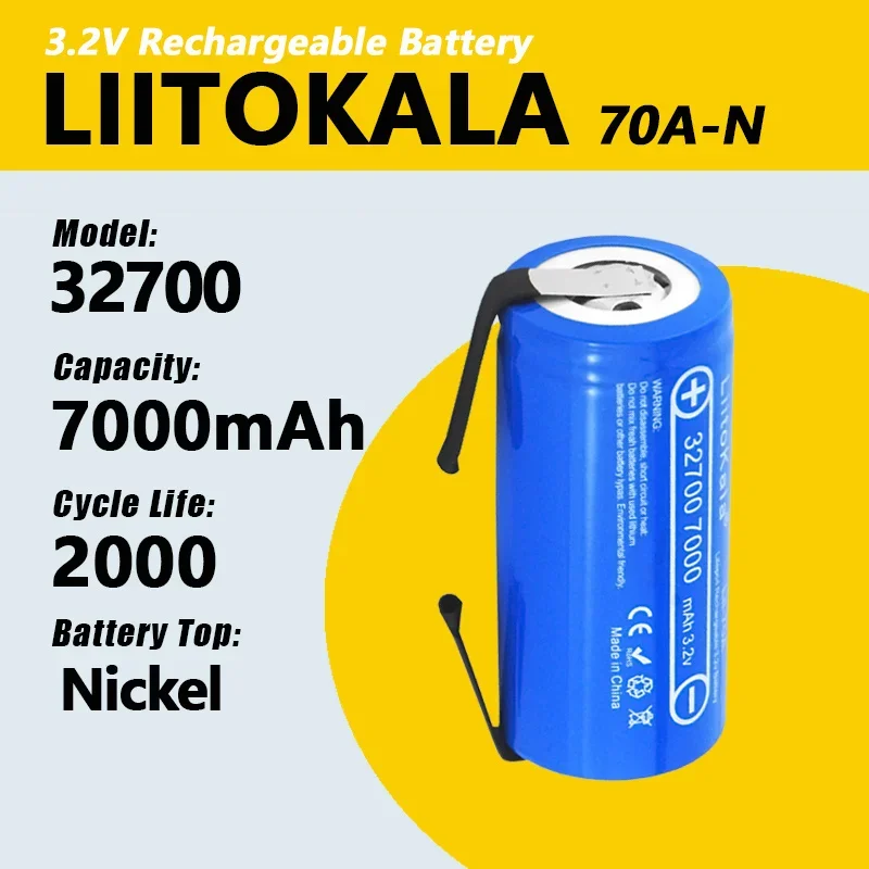 1-30buah baterai isi ulang LiitoKala 70A-N 3.2v 32700 7000mAh lifepo4 sel keluaran 5C untuk senter daya cadangan