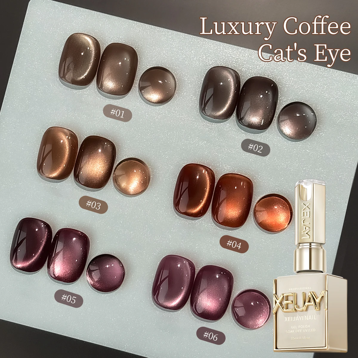 15 ml 6 Kleuren Luxe Koffie Cat's Eye Nagel Gel Polish Set met Losweken UVLED Cat Eye Gel polish Manicure Nail Art Kit