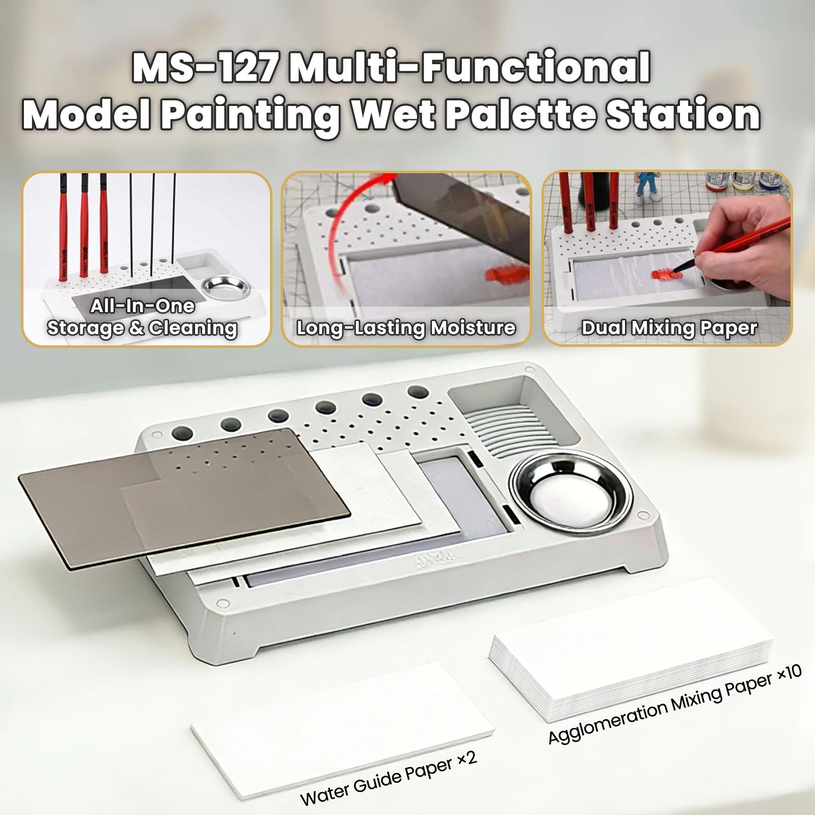 

MSWZ MS127 Multifunctional Moisturizing Box with Slot for Gunpla Scale Model Hand Painting Coloring Tools Hobby DIY Craft Tools