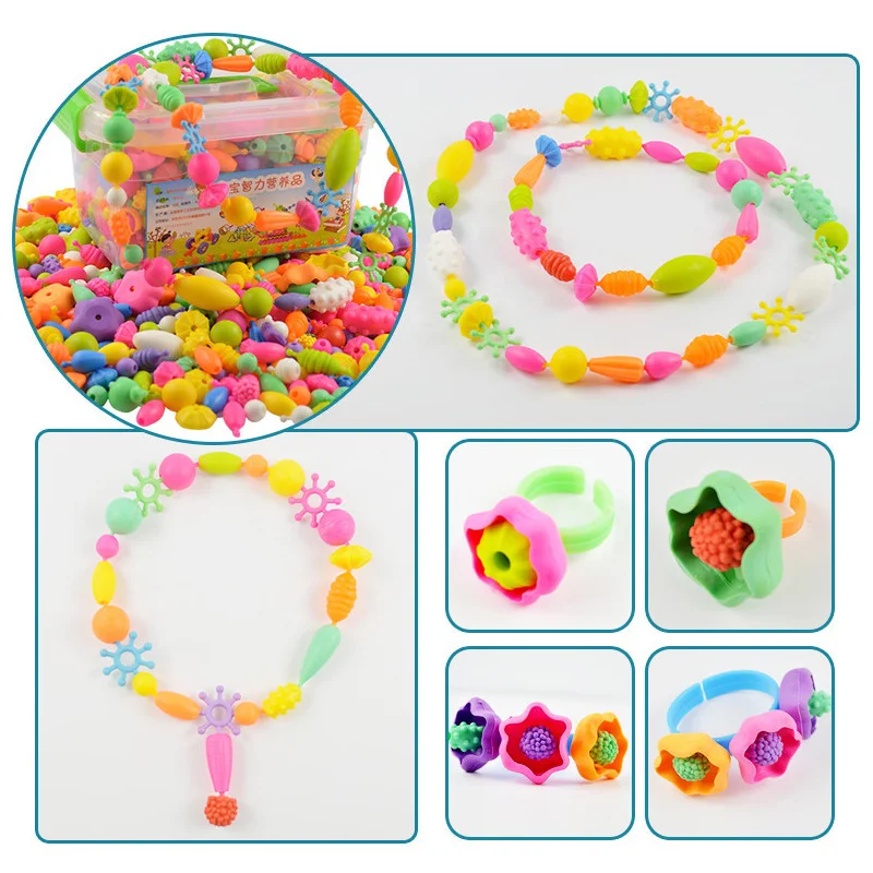 Beaded Girl Toys Children's Jewelry Making Kit Popular Spherical Art and Handmade Kit DIY Bracelet Necklace Headband Ring Toy