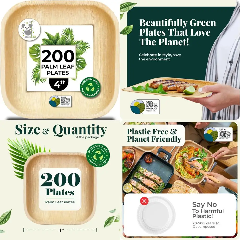 

Экологичные биоразлагаемые тарелки из бамбуковой бумаги длиной 4 дюйма, упаковка 200 штук для закусок и десертов, идеально подходят для вечеринок, компостируемых слов