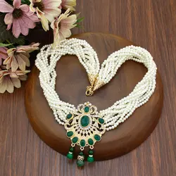 Neovisson Natural Stone Beads Necklace for Women Gold Color Morocco Caftan Jewelry Multilayer Chain Necklace Arab Pearl Choker