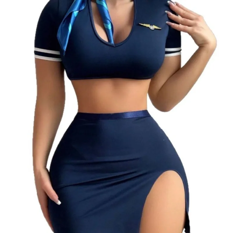 

Сексуальное женское белье, сексуальная стюардесса, облегающая юбка на бедрах, униформа для ролевых игр, сексуальный костюм, женская короткая юбка с разрезом, женские платья