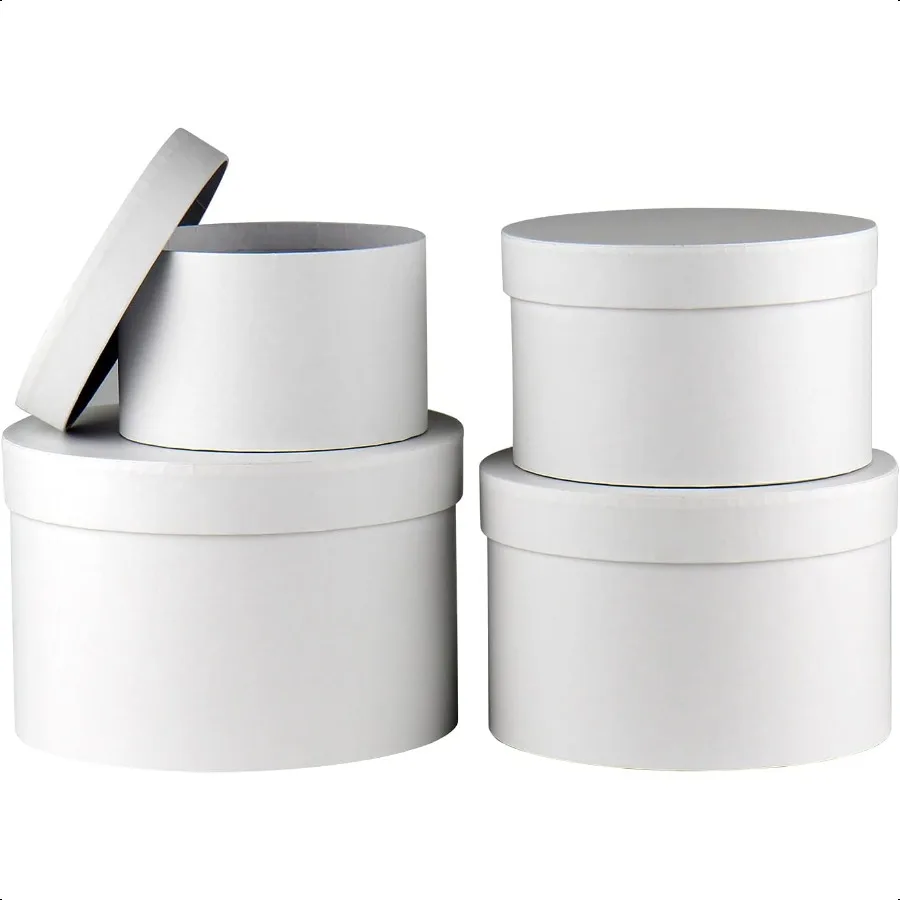 Runde Geschenkboxen mit Deckel, Blumenboxen für Arrangements, weiße runde Boxen, 4er-Set, ineinander steckbare Geschenkboxen mit Deckel für Blumen, Ar