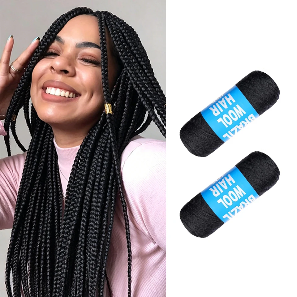 2 Roll Brazilian Wool Hair Acrylic Yarn For African Synthetic Crochet Hair Jumbo Braids Senegalese Twisting Knitting Hair