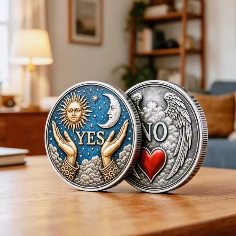 YES NO Decision Sun Moon Angel Wings 2D Flat Tarot Witchcraft Wicca Fortune Telling Collectible Coin 40mm Round Shape