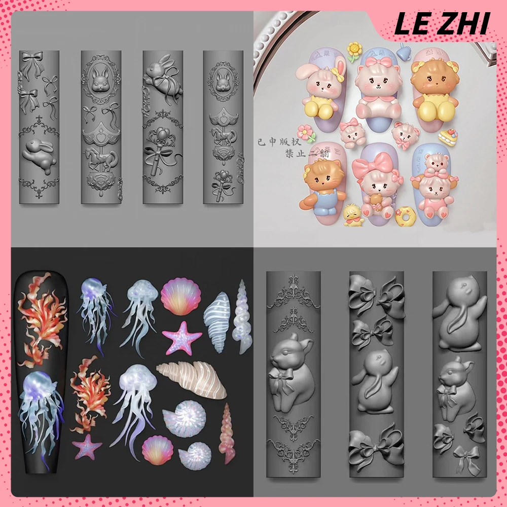 

1Pcs Cute Cartoon Bear Rabbit 3D Acrylic Mold Nail Art Decorations Nails Diy Design Silicone Nail Art Templates Nails Mold