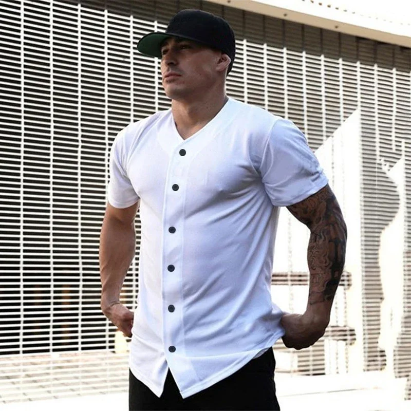 Men's Oversized Cardigan T shirt Solid Color Gym Clothing Bodybuilding Fitness Loose Sports T-shirt Streetwear Hip Hop Tee shirt