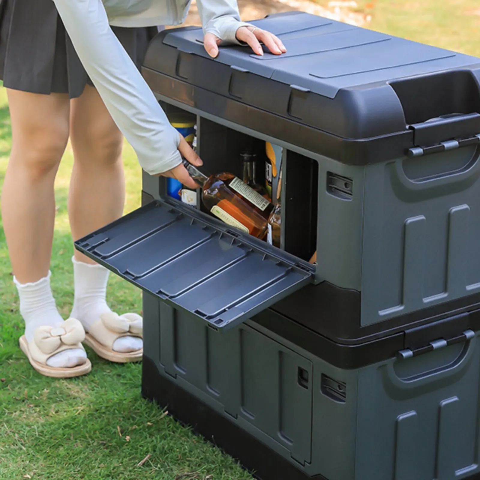 Collapsible Trunk Container Partition Design Side Opening Storage Box Folding Storage Box Moisture-Proof for Camping, Outdoor