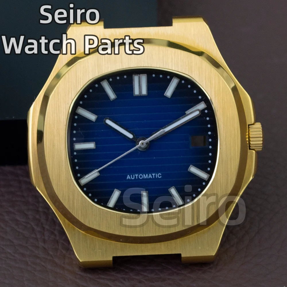 ตัวเรือนนาฬิกาเคลือบทอง PVD ขนาด 41 มม. สายนาฬิกาสแตนเลส กระจกแซฟไฟร์ สำหรับดัดแปลงนาฬิกา Seiko รุ่น Nautilus ใช้กับกลไก NH35/NH36/38 หน้าปัด 30.5 มม. กันน้ำ