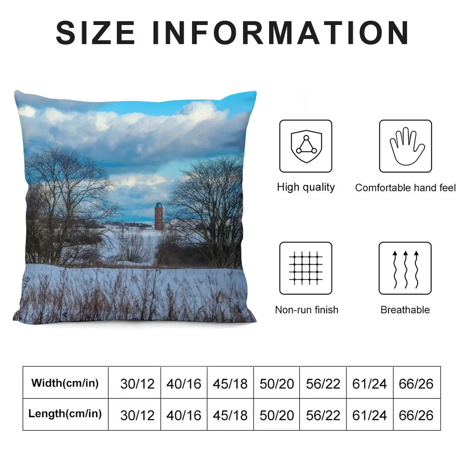 Lighthouse at Kap Arkona, Rügen Island, Germany in the snow Throw Pillow Sofa Cushions Custom Cushion Photo pillow