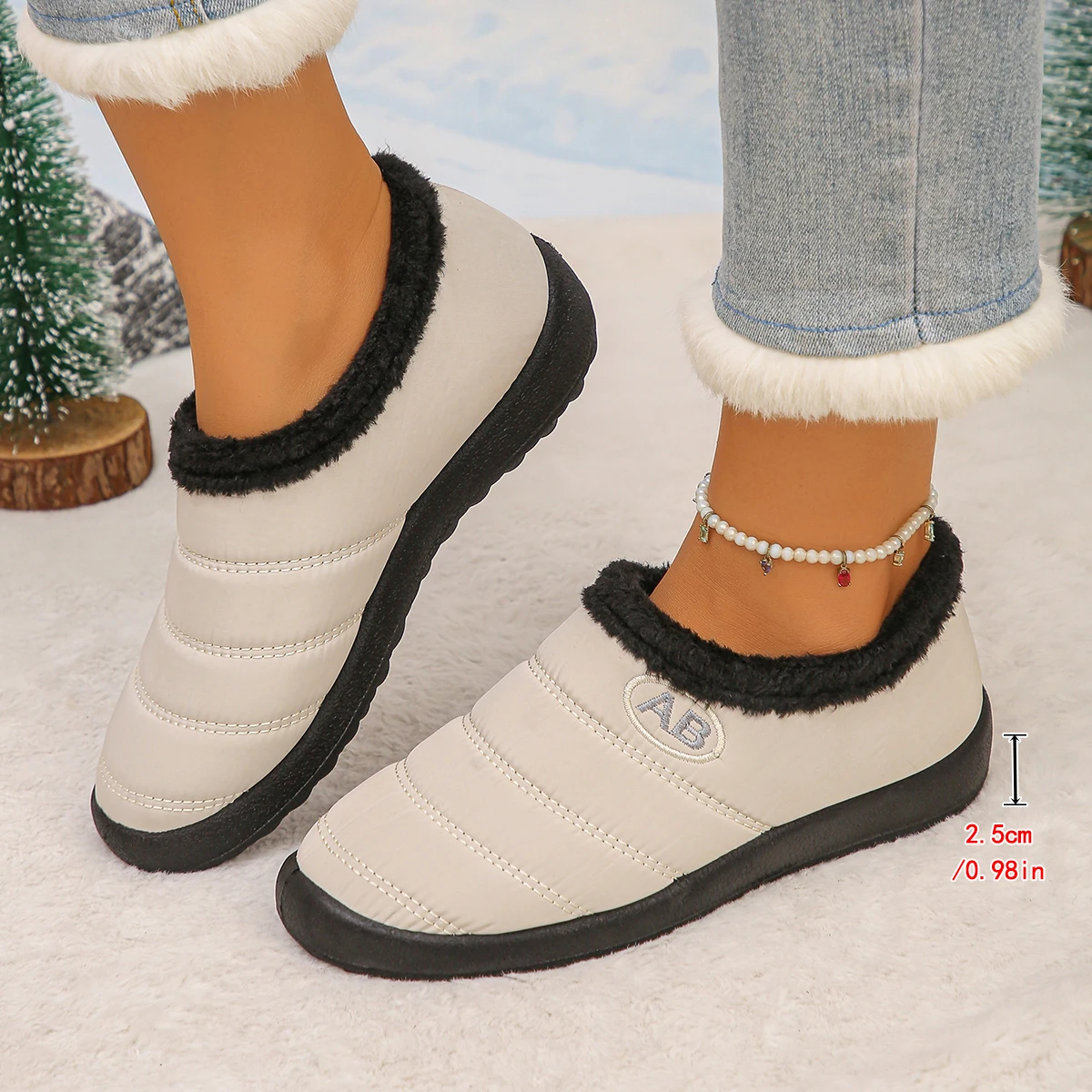 2026 New Women Snow Boots Round Toe Flat Comfortable Shoes Casual Waterproof Slip-On Shoes Fleece Lined Leisure Cotton Boots