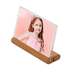 Acrílico Sinal Base, Mesa Madeira Clip, Foto Holder Stand, vários tamanhos, 100x70mm