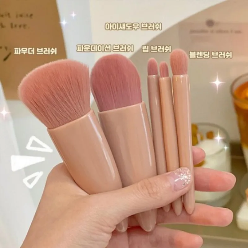 5PCS Travel Size Makeup Brush Set | Mini Portable Cosmetic Brushes with Mirror Case | Compact Full-Function Makeup Kit for On-Th