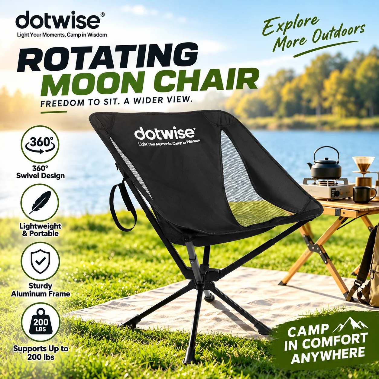 DOTWISE Portable Outdoor Folding Chair 360°Rotating Camping Chair Ultra Light Aluminum Alloy Material Beach Chair Fishing Chair