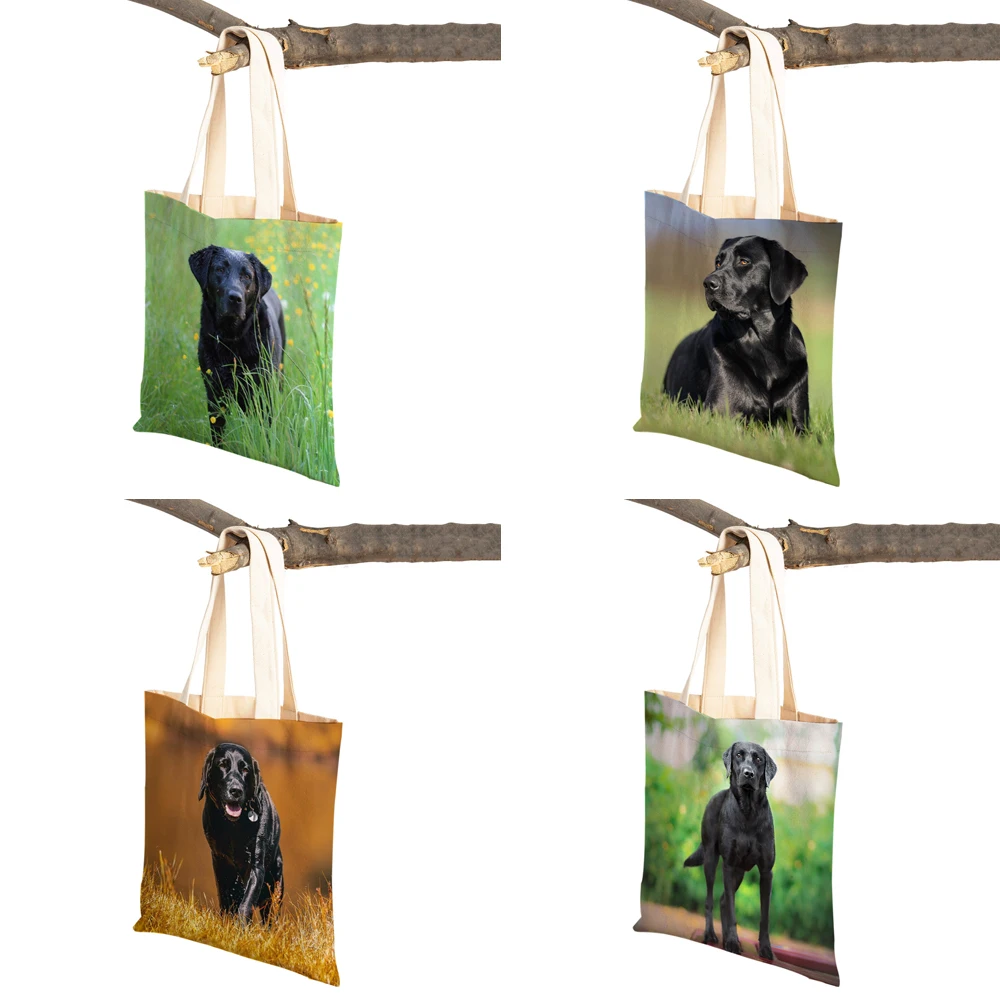 Fashion Zwarte Labrador Hond Vrouwen Tote Handtas Herbruikbare Zowel Zijdig Canvas Pet Animal Casual Lady Shopping Schoudertas Reistas