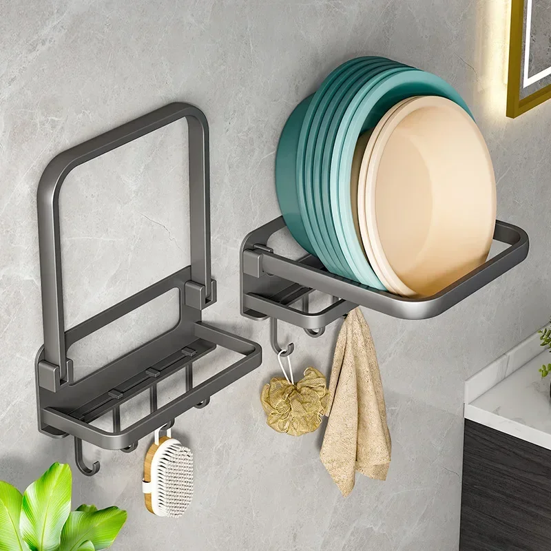 Non Perforated Washbasin Storage Rack Wall Mounted Washbasin Rack Bathroom Wall Mounted Bathroom Storage Shelves