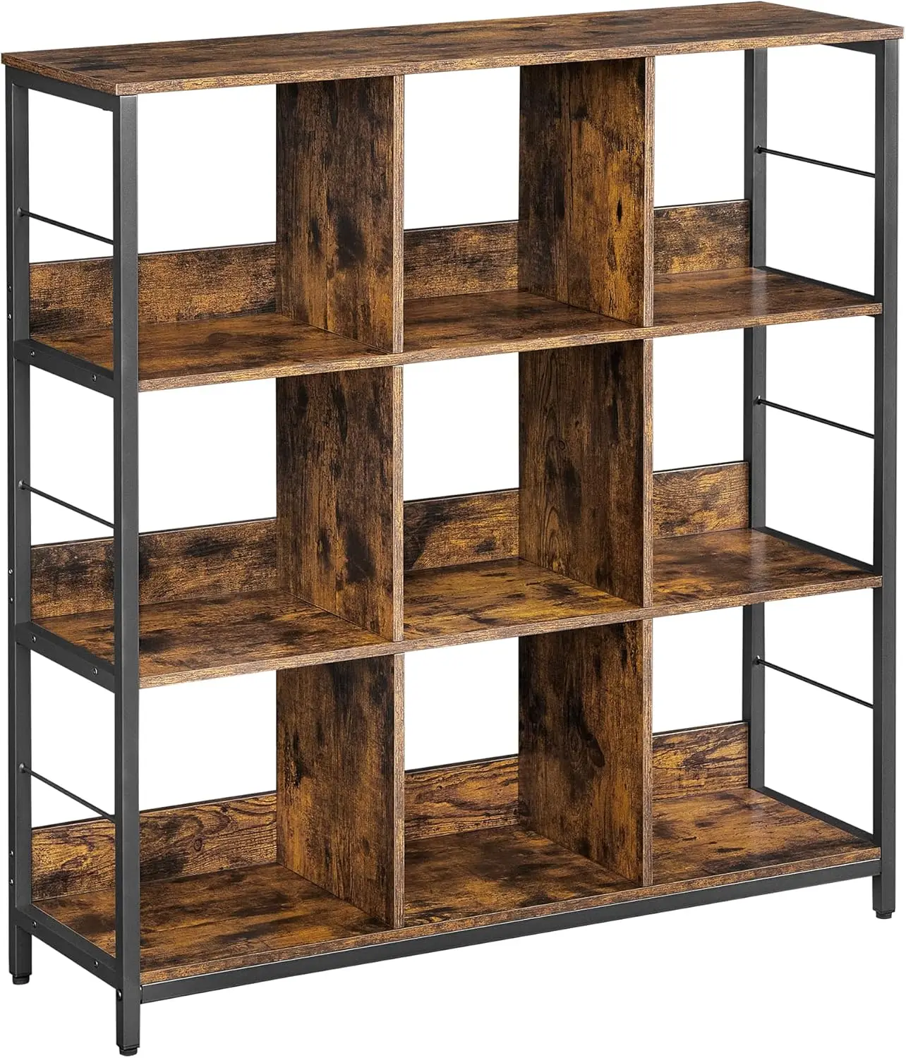 

Bookshelf, Bookcase, 9 Cubes Storage Organizer, Industrial Open Display Shelf, for Bedroom, Office, Living Room, Metal Frame