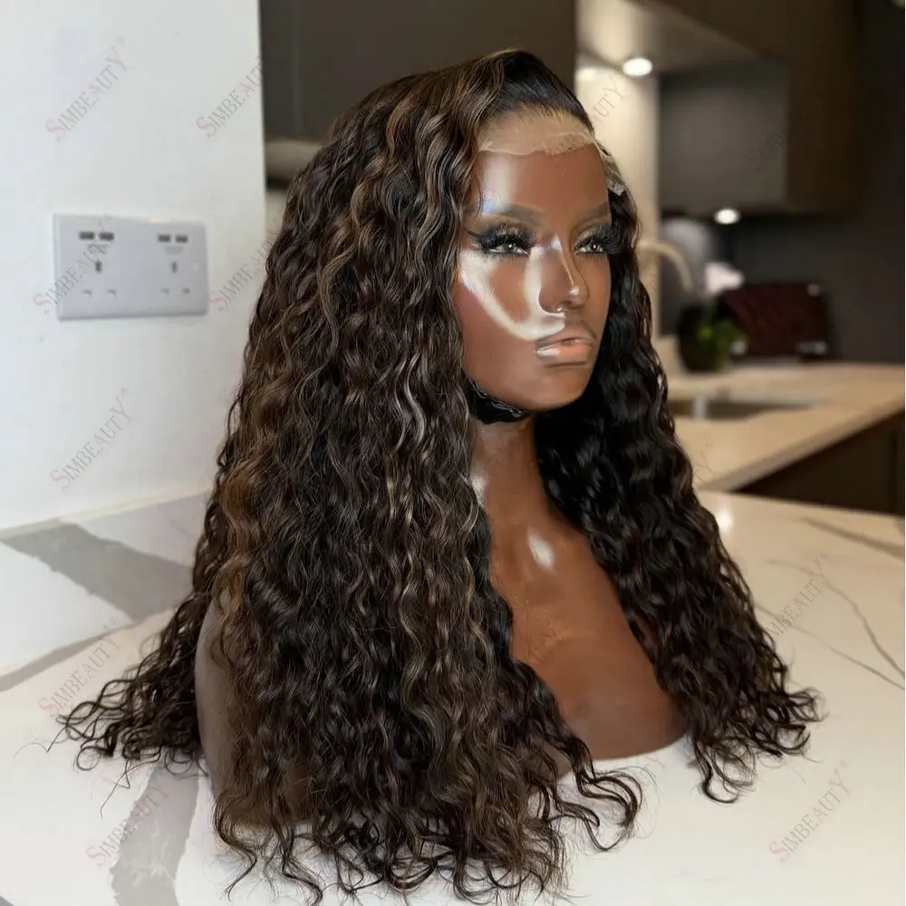 Schokoladenbraune Highlight 360 Lace Frontal Perücken aus Echthaar, 200 Dichte, Full Lace 5X5 HD Lace Perücken, vorgezupfter natürlicher Haaransatz – Detail 3