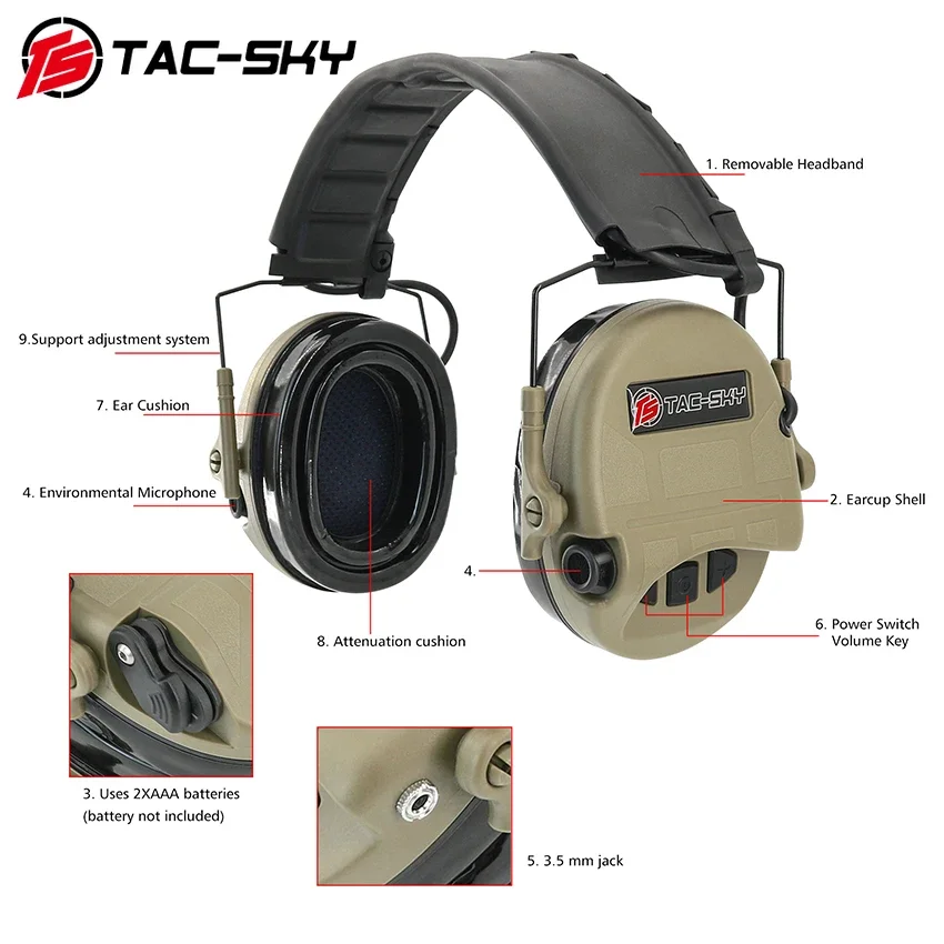 TS TAC-SKY TAC-200 IPSC Tactical Headset Silicone Earmuffs Airsoft Headset Hearing Protection Noise Cancelling Pickup Headphones