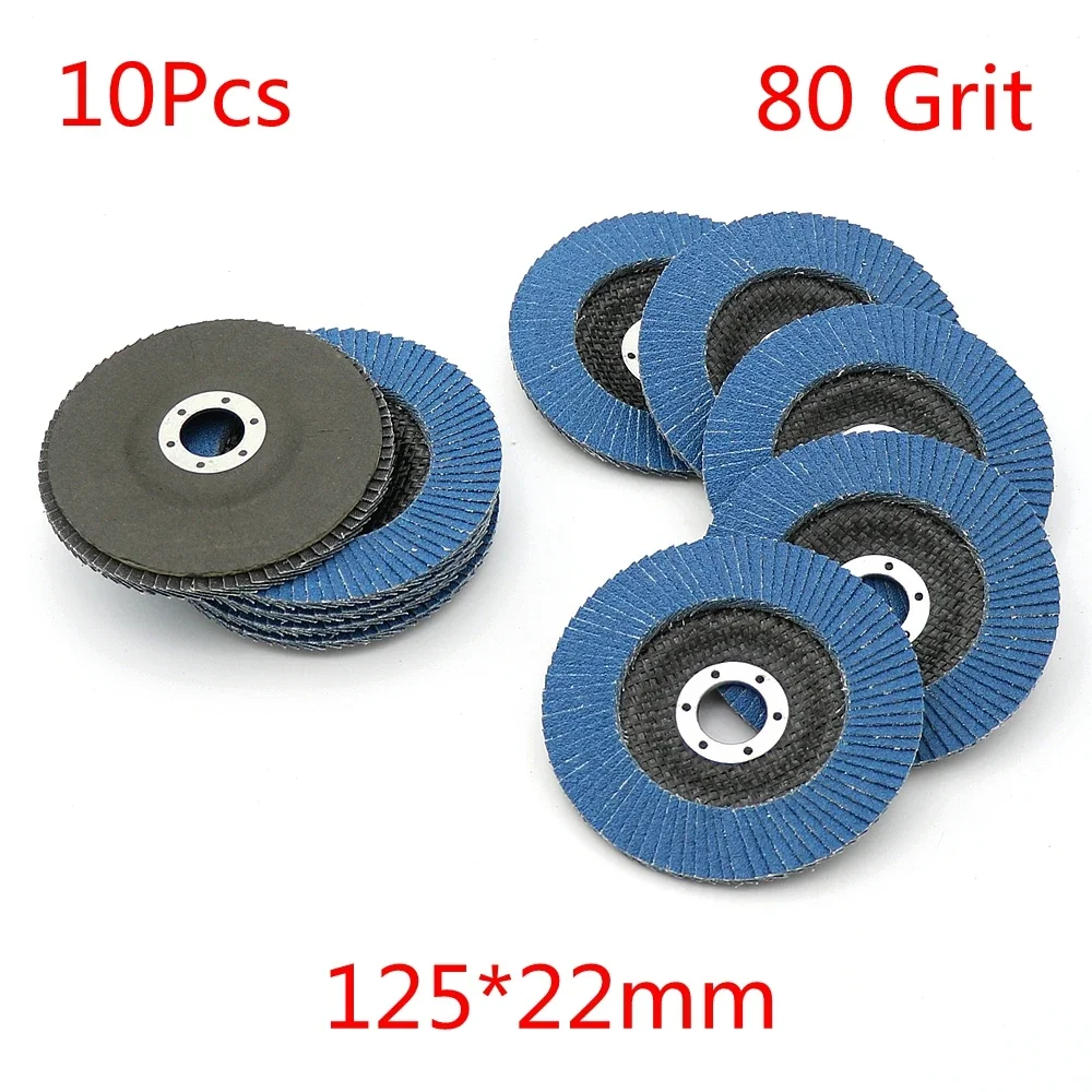 10Pcs 125mm x 22mm 80 Grit Premium Zirconia Flap Disc Grinding Wheel Sandpaper