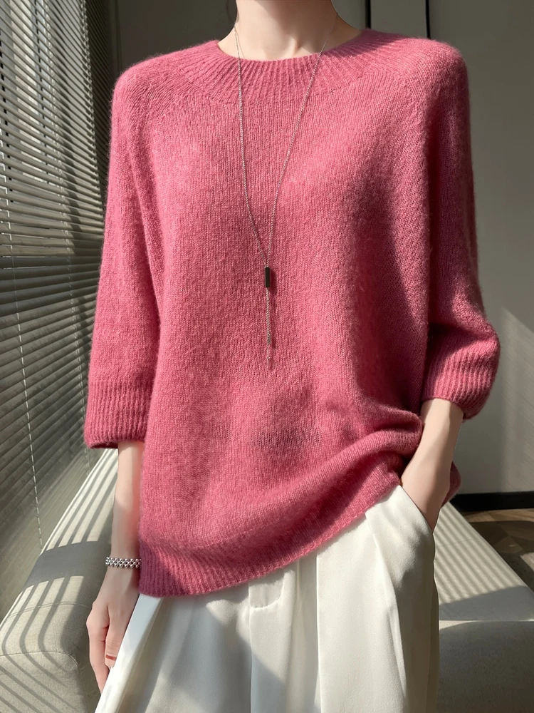 

Women Cashmere Sweater Spring Autumn short Sleeve Pullover T-shirt 100% Cashmere Knitwear Grace Basic Office Lady Sweater