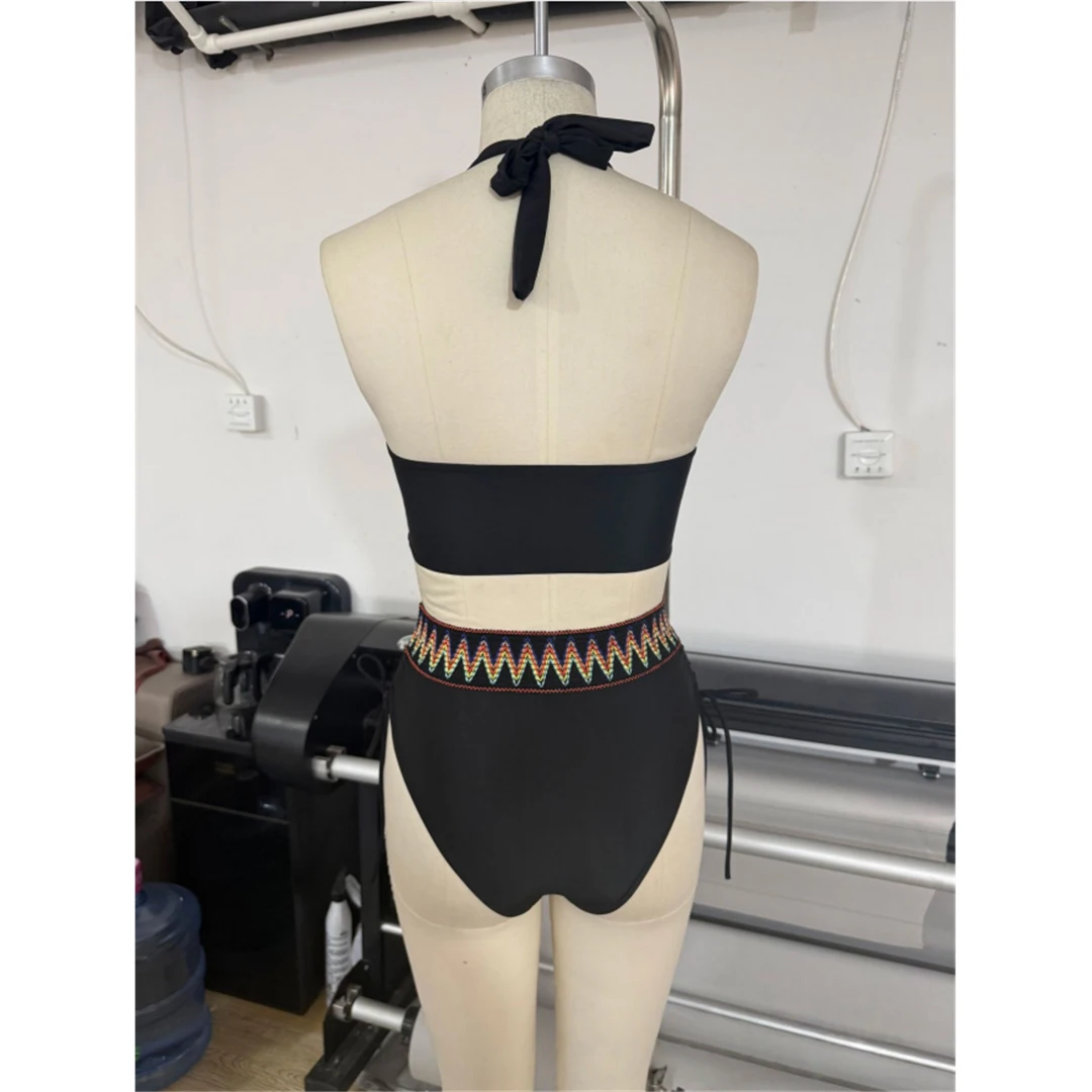 S - XXL Neuer bedruckter Neckholder-Badeanzug für Damen, Bikini mit hoher Taille, zweiteiliger Bikini-Set, Badebekleidung, Badeanzug, Schwimmanzug V8243 – Detail 11