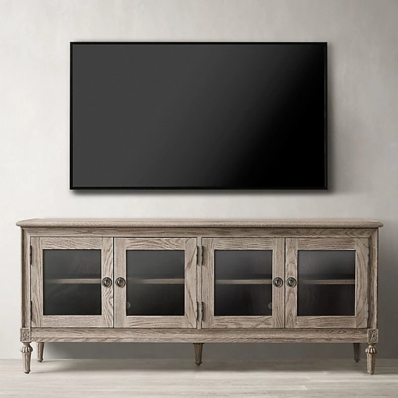 French rural retro solid wood TV  American RH original single British classical   American light luxury simple side cabinet
