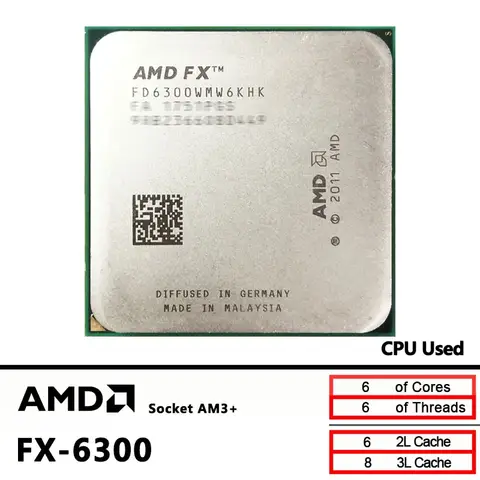 FX 6300 AMD FX-Series FX6300 Used 3.5 GHz Six-Core CPU  FD6300WMW6KHK Socket AM3+