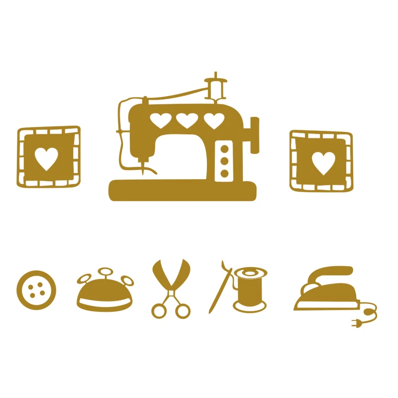 Sewing Machine Heart Icons Wall Decal, Needle Thread Scissors Sticker for Craft Room, Self-Adhesive Vinyl Home Decor Art Quilter