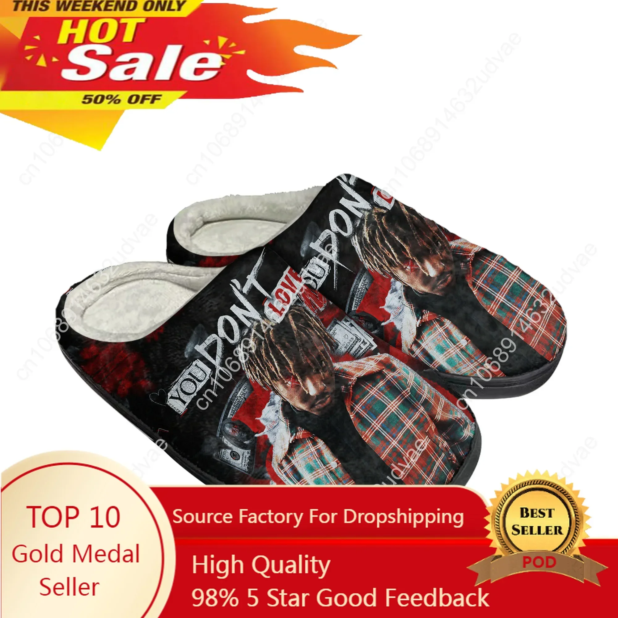 

Juice Wrld 999 Hip Hop Rapper Home Cotton Custom Slippers Mens Women Sandals Plush Casual Keep Warm Shoes Couple Thermal Slipper