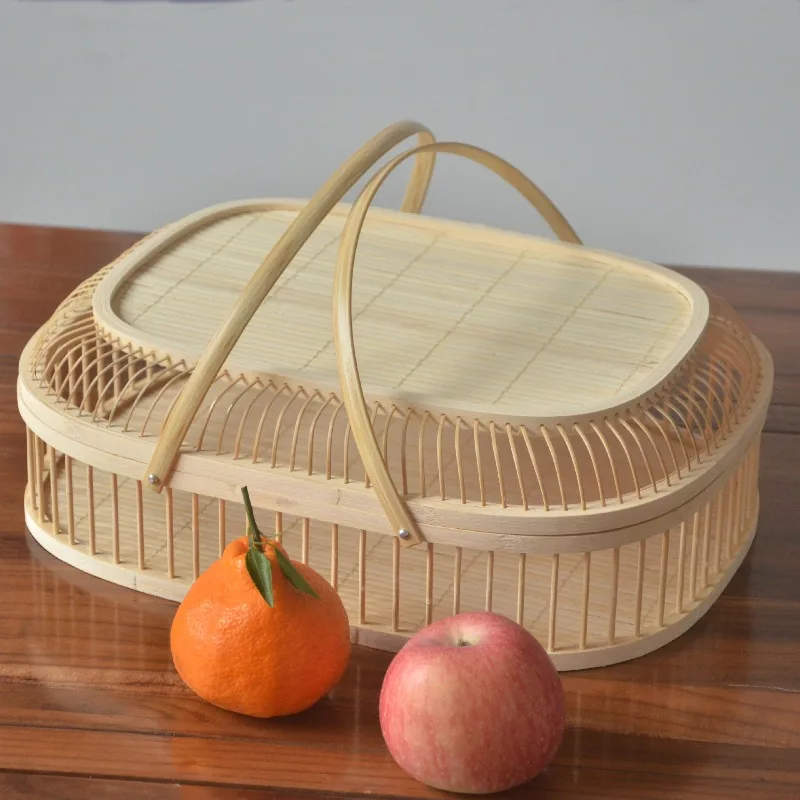 Bamboo braided string silk portable fruit packaging gift blue storage basket