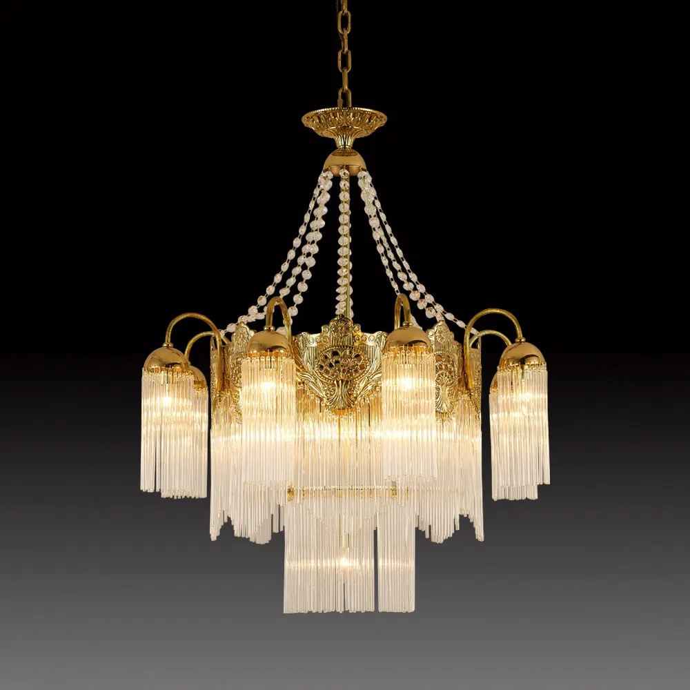 French Retro Style Luxury Long Chandelier Hotel Entrance Staircase High Ceiling Villa Hanging Pendant Light