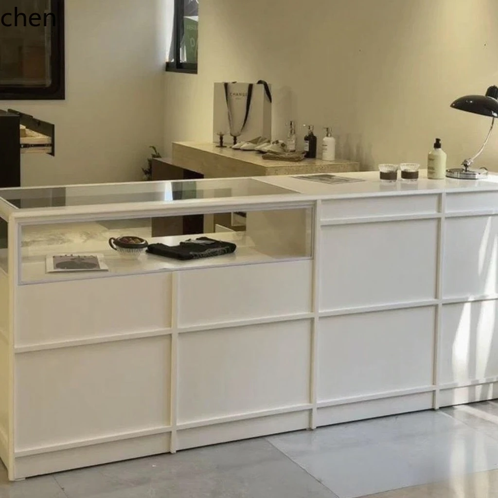 HT Clothing Store Island Table Shop Lacquered Glass Island Counter Women's Flow Table Display Table Integrated Setup