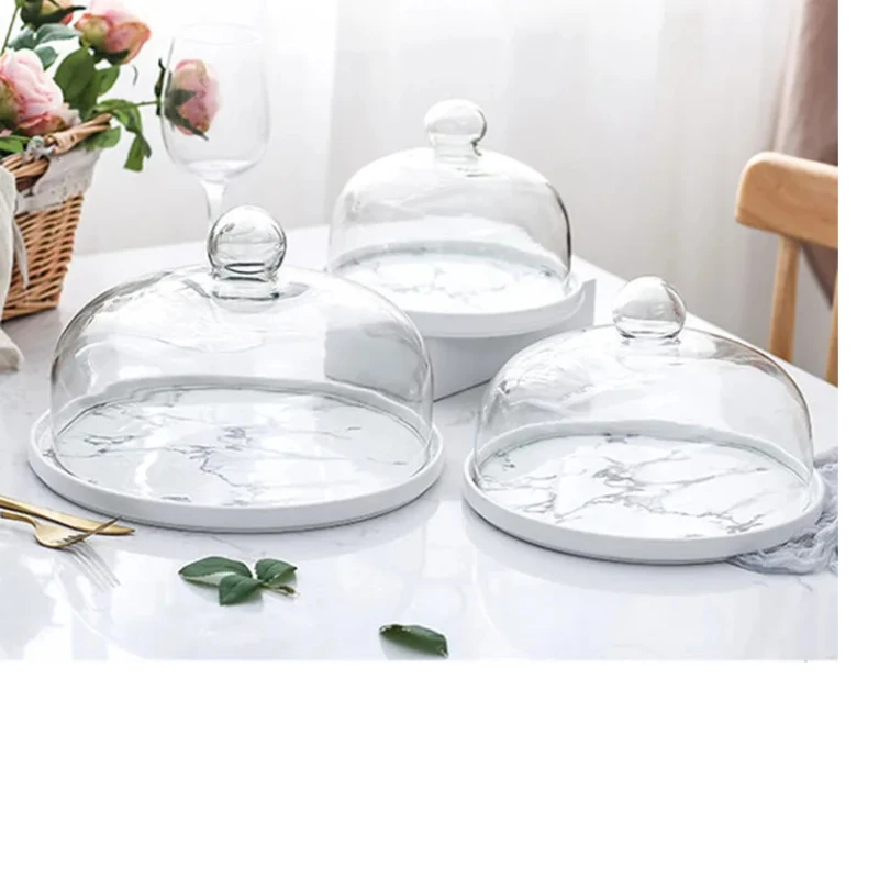 

Round Cake Pan with Lid - Glass Cover Dessert Tray, Fruit Display & Photo Prop for Snacks and Cake Serving Use