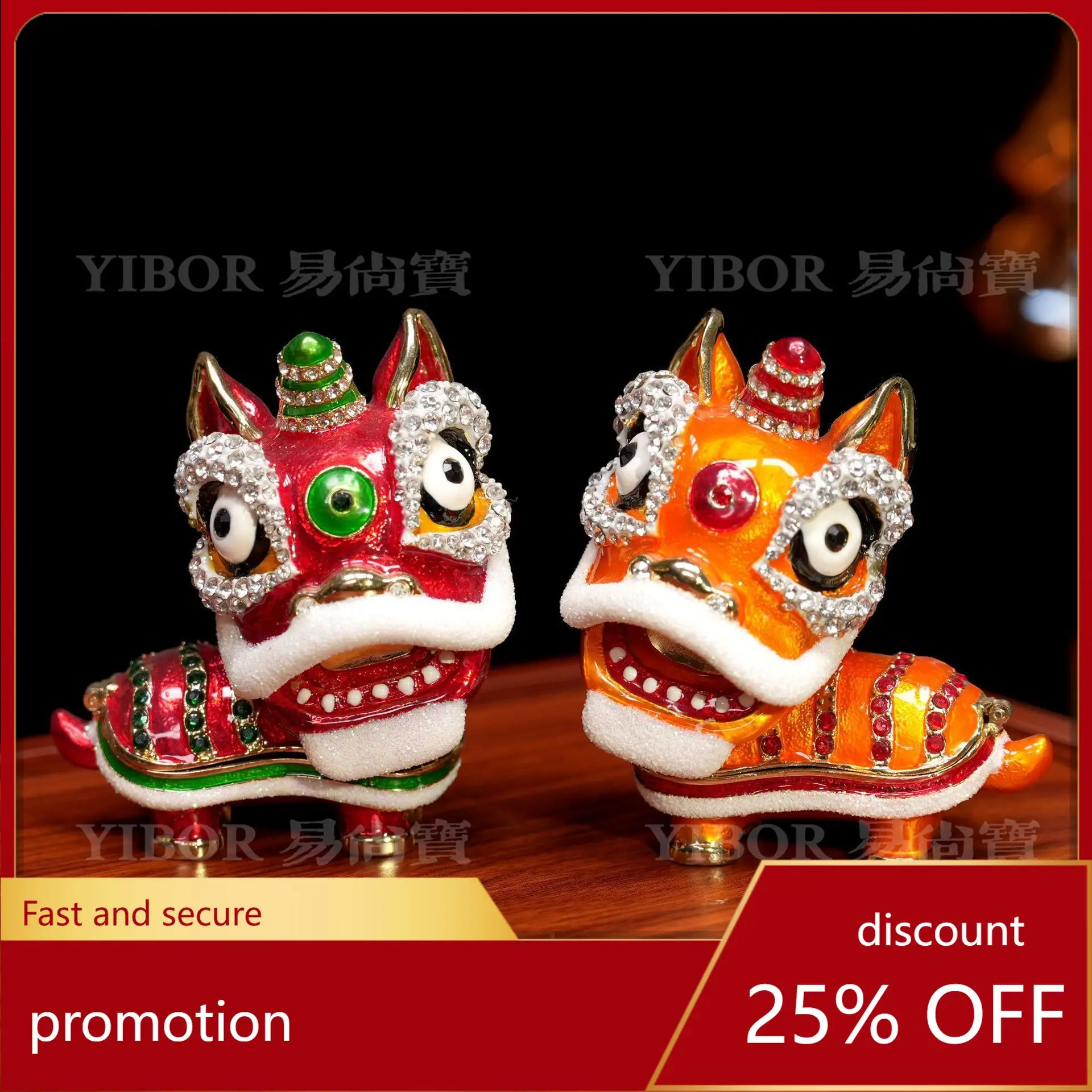 

H1 High-end Enamel Jewelry Box Lion Dance Craft Chinese Traditional Mascot Lion Statue Home Decoration